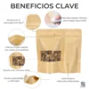 beneficios bolsa doypack kraft con ventana Bolsas doypack kraft con ventana vista frontal y trasera mostrando cierre autosellante, interior impermeable, fondo autoestable y sellado térmico