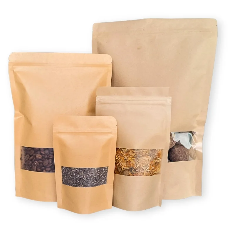 Empaques doypack de diferentes tamaños con contenido para alimentos